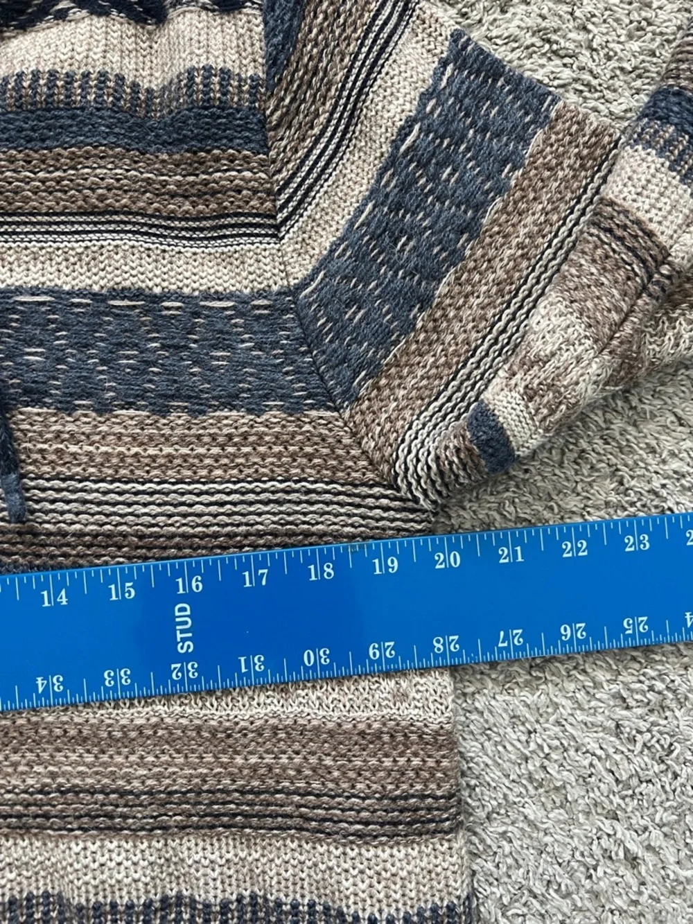 Faherty Men’s Baja Striped Knit Hooded Quarter Button Sweater Navy Tan - Size M